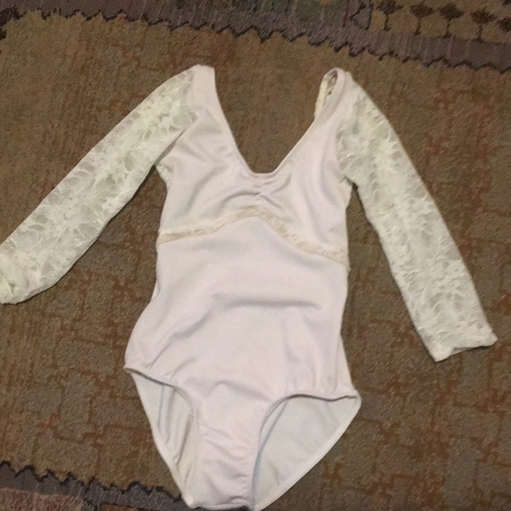 White Class In Leotard with 3/4 Lace Sleeves